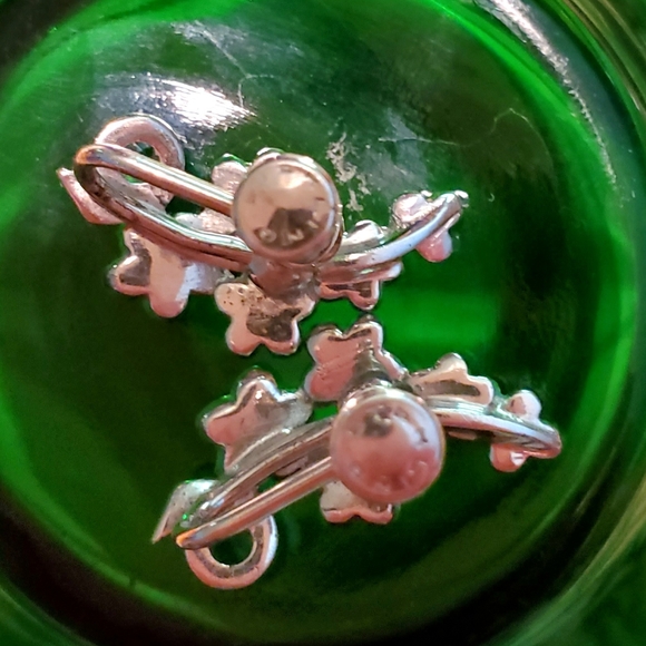 Vintage Sterling and Crystals Floral Nonpierced Earrings - Picture 6 of 6